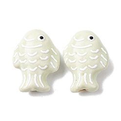 Лимонный шифон Фарфоровые бусины ручной работы, рыба, пастельный фарфор, лимонный шифон, 27~28x20~21x10.5~11.5 мм, отверстие : 1.8~2.2 мм