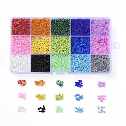 Mixed Color 180G 15 Colors 8/0 Glass Seed Beads, Opaque Colors Lustered & Ceylon & Opaque Colours Rainbow & & Colours Lustered & Silver Lined & Transparent, Round, Mixed Color, 3mm, Hole: 1mm, 12G/color