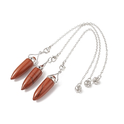 Красный Камень Подвески маятник биолокации из натуральной красной яшмы, пулевые чары, латунная фурнитура с платиновым покрытием, 240x2.5 мм, отверстие : 1.7 мм