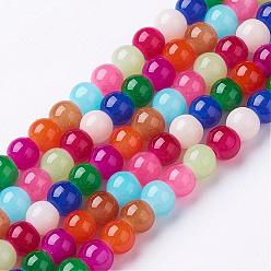 Mixed Color Glass Beads Strands, Imitation Jade, Round, Mixed Color, 6~6.5mm, Hole: 1mm, about 62~63pcs/strand, 14.37 inch