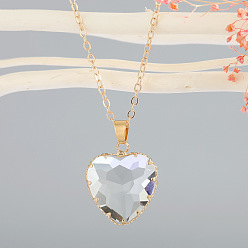 white Simple Heart Crystal Pendant Fashion Collarbone Chain Necklace