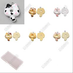 Mixed Color 48Pcs 6 Colors Resin Pendants, Cat, with Platinum Iron Loop, Mixed Color, 25.5x20x7mm, Hole: 2mm, 8pcs/color