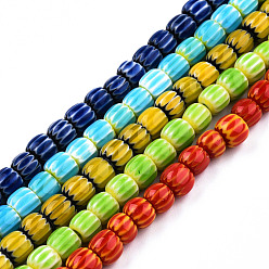 Mixed Color Handmade Lampwork Beads Strands, Column, Mixed Color, 5.5~7.5x4.5~6mm, Hole: 1.4mm, about 70~72pcs/strand, 15.75 inch~15.94 inch(40~40.5cm)