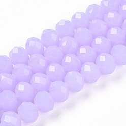Лиловый Стеклянные бусины, имитация нефрита, граненые, рондель, сирень, 10x8 мм, отверстие : 1 мм, около 60~61 шт / нитка, 46~48 см