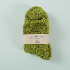 Olive Drab Polyester Faux Fur Knitting Socks, Winter Warm Thermal Socks, Olive Drab, 250x70mm