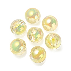 Yellow Transparent UV Plating Rainbow Iridescent Acrylic European Beads, Bead in Bead, Large Hole Beads, Round, Yellow, 17.5x17.5mm, Hole: 4.5mm