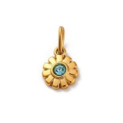 Аквамарин 304 из нержавеющей стали горный хрусталь подвески, ионное покрытие (ip), реальный 14 k позолоченный, с целью перехода в кольце, , аквамарин, 11x8.5x3 мм, отверстие : 5x3 мм