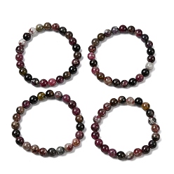 Турмалин Натуральные разноцветные турмалиновые бусины, эластичные браслеты., 52 мм, 8.5 мм