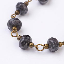 Labradorite Chaînes en perles à labradorite faites à la main, non soudée, pour colliers bracelets de décision, avec épingle à œil en laiton, bronze antique, environ 39.37 pouces (1 m)/brin