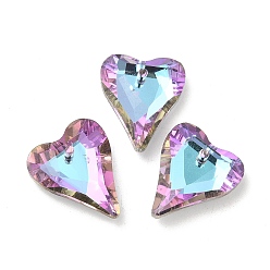 Plum Electroplated Glass Pendants, Back Plated, Faceted, Heart Charms, Plum, 17.5x14x5mm, Hole: 1.2mm