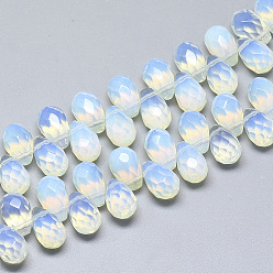 Opalite Opalite Beads Strands, Top Drilled Beads, Faceted, Teardrop, 9~9.5x6mm, Hole: 0.8mm, about 44pcs/strand, 7.6 inch
