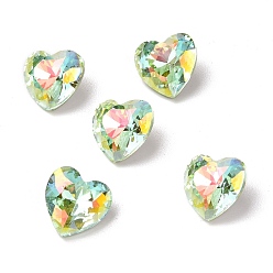 Light Chrysolite AB Стеклянные кабошоны со стразами в стиле AB, задние и задние, сердце, светлый хризолит ab, 8x8x4 мм