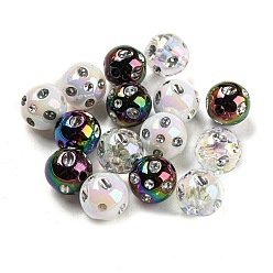 Mixed Color Acrylic Beads, with Rhinestone, Round, Mixed Color, 15.3x15.7mm, Hole: 2.9mm