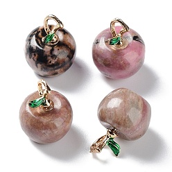 Rhodonite Natural Rhodonite Pendants, with Alloy Enamel Loops, Apple, for Teacher's Day, 16x14mm, Hole: 4x2mm