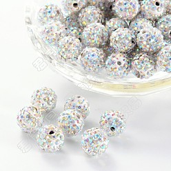 Cristal AB 100 piezas pavimentan bolas de bola de discoteca, Abalorios de rhinestone de arcilla polímero, rondo, blanco, crystal ab, pp 13 (1.9~2 mm), 6 filas de diamantes de imitación, 10 mm, agujero: 1.5 mm