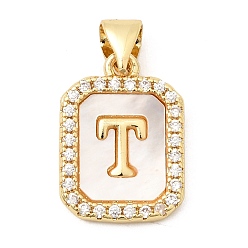 Letter T Латунные микропаве прозрачные подвески с фианитом, с естественной оболочке, без кадмия и без свинца, долговечный, стойки покрытие, Письмо T, 16.5x12x2 мм, отверстие : 4x3 мм
