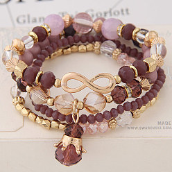 purple Stylish 8-shaped Crystal Beaded Bracelet with Pendant Jewelry