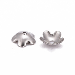 Stainless Steel Color 5-Petal Flower Smooth Surface 304 Stainless Steel Bead Caps, Stainless Steel Color, 5.5x6x2mm, Hole: 0.5mm