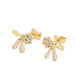 Золотой Серьги-гвоздики из латунного микро-паве, бантом, золотые, 11x11 мм