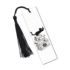 Clear Cat & Book Pattern Transparent Acrylic Bookmarks, Tassel Bookmarks, Rectangle, Clear, 130x27x2mm