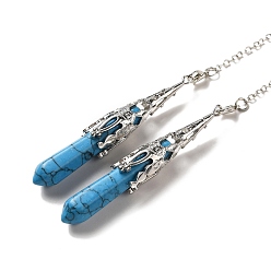 Синтетическая Бирюза Синтетический бирюзовый маятник для биолокации большие подвески, с латунной фурнитурой , пуля, 260~270 мм, отверстие : 1.5 мм