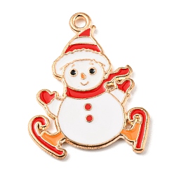Snowman Alloy Enamel Pendants, Christmas Theme, Light Gold, Snowman, 27x21x1.5mm, Hole: 1.5mm