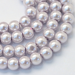 Lavender Baking Painted Pearlized Glass Pearl Round Bead Strands, Lavender, 4~5mm, Hole: 1mm, about 210pcs/strand, 31.4 inch