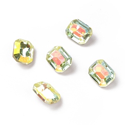 Light Jonquil AB Стеклянные кабошоны со стразами в стиле AB, плоская задняя и задняя, прямоугольные, светлый жонкиль аб, 8x6x4 мм