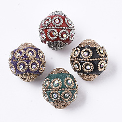 Mixed Color Handmade Indonesia Beads, with Metal Findings, Round, Mixed Color, 20~21x19~20mm, Hole: 1.5mm