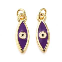 Фиолетовый Латунь эмаль подвески, с целью перехода в кольце, конский глаз с оберегом от сглаза, стойки покрытие, без кадмия и без свинца, долговечный, золотые, фиолетовые, 18x6x2 мм, отверстие : 3 мм