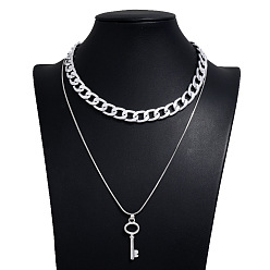 3# Hip Hop Chunky Chain Metal Necklace with Vintage Key Pendant for Women