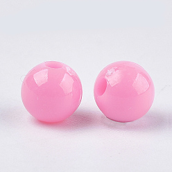 Hot Pink Opaque Plastic Beads, Round, Hot Pink, 6x5.5mm, Hole: 1.8mm, about 4790pcs/500g