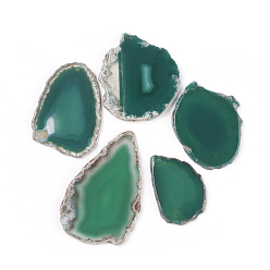 Dark Green Natural Agate Pendants, Agate Slices, Dyed & Heatsd, Nuggets, Dark Green, 48~105x39~68x4~7mm, Hole: 2~2.5mm, about 25pcs/1000g