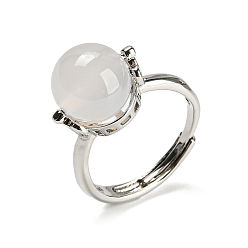 Натуральный Агат Круглые регулируемые кольца из натурального агата, платиновое латунное кольцо, размер США 7 1/4 (17.5 мм)