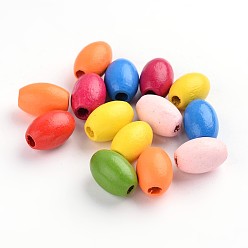 Mixed Color Natural Wood Beads, Dyed, Lead Free, Barrel, Mixed Color, about 17mm long, 12mm wide, hole: 4mm(Range: 3.5~4.5mm), about 606pcs/500g