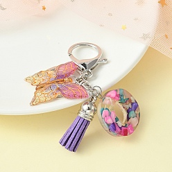 Letter O Resin Letter & Acrylic Butterfly Charms Keychain, Tassel Pendant Keychain with Alloy Keychain Clasp, Letter O, 9cm