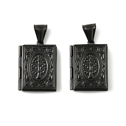 Черный 316 подвески из нержавеющей стали Locket, прямоугольник с подвеской в виде дерева, с 304 защелкой из нержавеющей стали на поручнях, долговечный, ионное покрытие (ip), чёрные, 26x19x5 мм, отверстие : 8.5x4 мм, внутренний диаметр: 15x10 мм