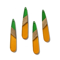 Orange Opaque Resin & Walnut Wood Pendants, Teardrop Charms, Orange, 43.5~44x7.5x3mm, Hole: 1.5mm