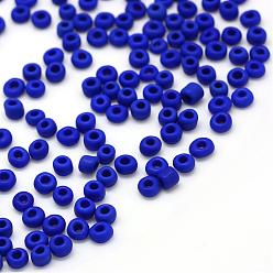 Bleu Perles de rocaille en verre opaque dépoli, ronde, bleu, 2x1~2mm, trou: 0.5 mm, environ 30000 PCs / sachet , 440~450 g / sac