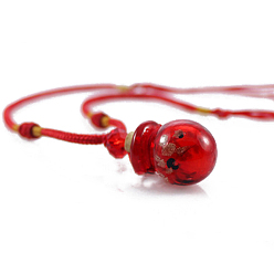 Red Lampwork Round Perfume Bottle Pendant Necklace with Polyester Cord for Women and Plastic Dropper, Red, 9.84~11.81 inch(25~30cm)