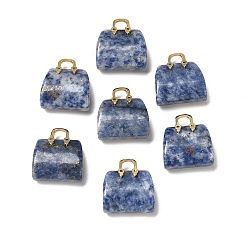 Blue Spot Jasper Natural Blue Spot Jasper Brass Pendants, Handbag Charms, Golden, 27.5x26x12mm, Hole: 6.3x5mm