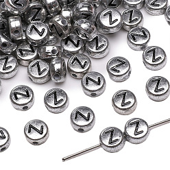 Letter Z 50шт акриловые бусины, плоские круглые с буквы, Письмо Z, 7x4 мм, отверстие : 1 мм