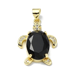 Черный Покрытие стойки настоящее 18k позолоченное латунное микро-паве подвески из кубического циркония, со стеклом, долговечный, без свинца и без кадмия, черепаха, чёрные, 23x17x5.5 мм, отверстие : 4x3 мм