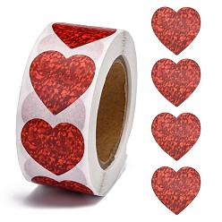 Red Heart Shaped Stickers Roll, Valentine's Day Sticker Adhesive Label, for Decoration Wedding Party Accessories, Red, 25x25mm, 500pcs/roll