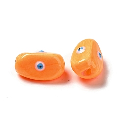 Orange Opaque Glass Beads, with Enamel, Oval with Evil Eye, Orange, 19~20x10.5~13x10~11mm, Hole: 1.4mm