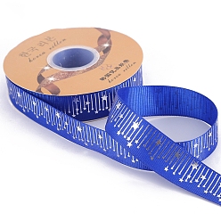 Blue 45M Silver Stamping Star Polyester Grosgrain Ribbons, Costume Accessories, Blue, 1 inch(25mm), about 49.21 Yards(45m)/Roll