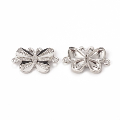 White Brass Micro Pave Cubic Zirconia Connector Charms, Enamel Style, Butterfly, Platinum, White, 13.5x22.5x3mm, Hole: 1.5mm