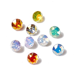 Mixed Color Light AB Style Glass Rhinestone Cabochons, Pointed Back & Back Plated, Diamond, Mixed Color, 6x4mm