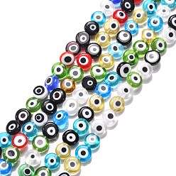 (52) Непрозрачная лаванда Ручной сглаза Lampwork плоские круглые пряди шарик, разноцветные, 8x3.2 мм, отверстие : 1 мм, около 49 шт / нитка, 14.56 дюйм