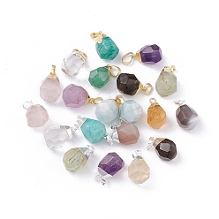 Mixed Stone Natural Gemstone Pendants, with Brass Bails, Faceted, Teardrop, 19~21x12~14x11~15mm, Hole: 5x3mm